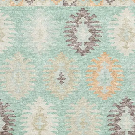 Mint Green Ivory And Peach Southwestern Washable Area Rug With UV Protection Photo 2