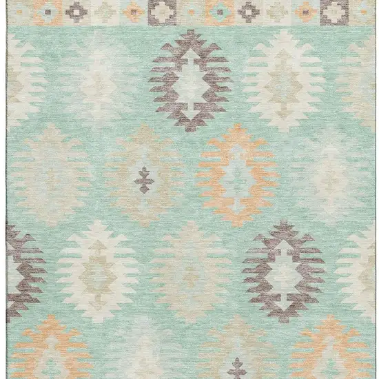 Mint Green Ivory And Peach Southwestern Washable Area Rug With UV Protection Photo 3