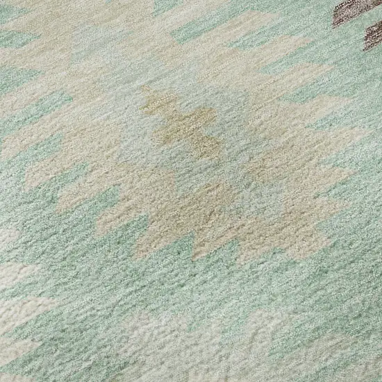 Mint Green Ivory And Peach Southwestern Washable Area Rug With UV Protection Photo 9