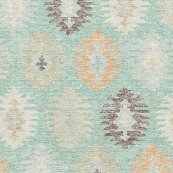 Mint Green Ivory And Peach Southwestern Washable Area Rug With UV Protection Photo 2