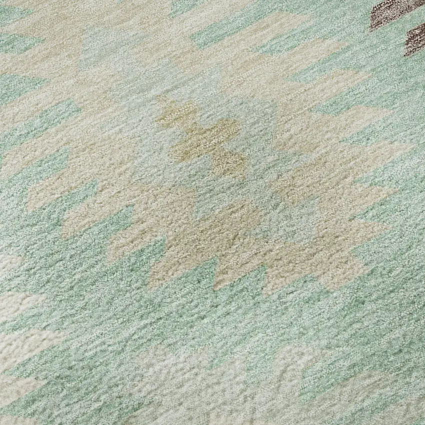 Mint Green Ivory And Peach Southwestern Washable Area Rug With UV Protection Photo 9