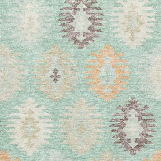 Mint Green Ivory And Peach Southwestern Washable Area Rug With UV Protection Photo 2