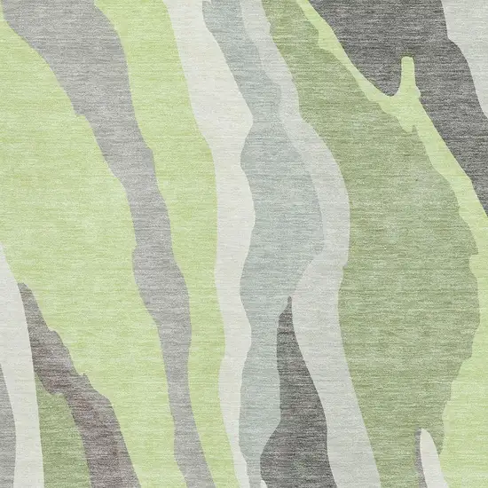 Mint Green Ivory And Silver Abstract Washable Area Rug With UV Protection Photo 3