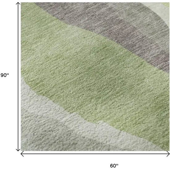 Mint Green Ivory And Silver Abstract Washable Area Rug With UV Protection Photo 9