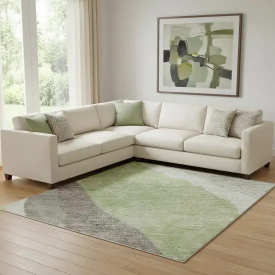 Mint Green Ivory And Silver Abstract Washable Area Rug With UV Protection Photo 2