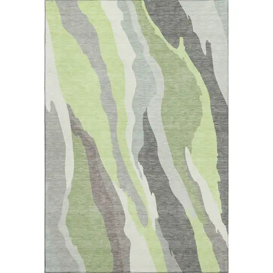 Mint Green Ivory And Silver Abstract Washable Area Rug With UV Protection Photo 4