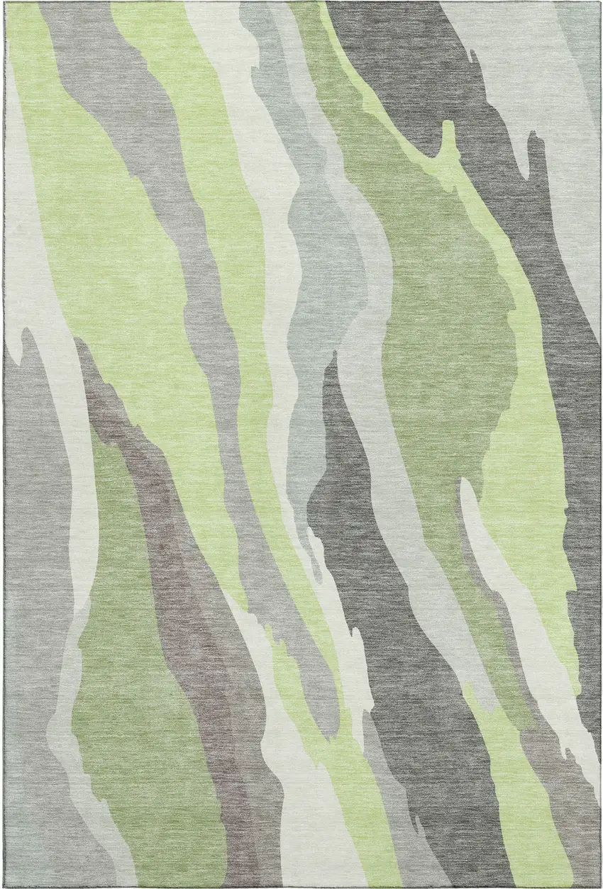 Mint Green Ivory And Silver Abstract Washable Area Rug With UV Protection Photo 4