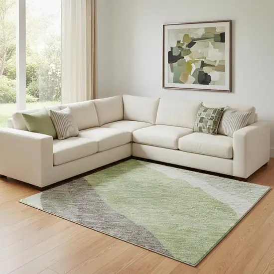 Mint Green Ivory And Silver Abstract Washable Area Rug With UV Protection Photo 2