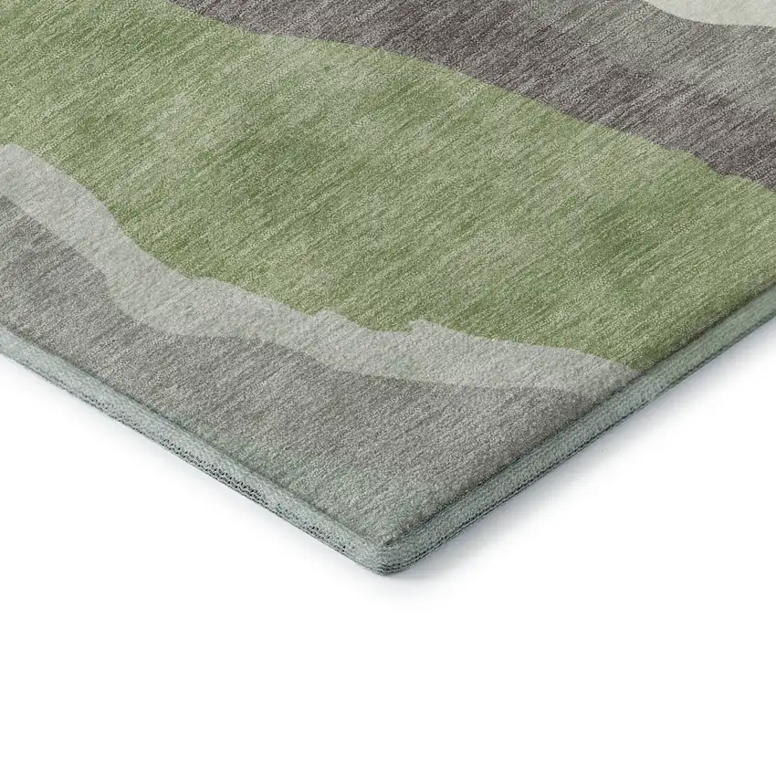 Mint Green Ivory And Silver Abstract Washable Area Rug With UV Protection Photo 7