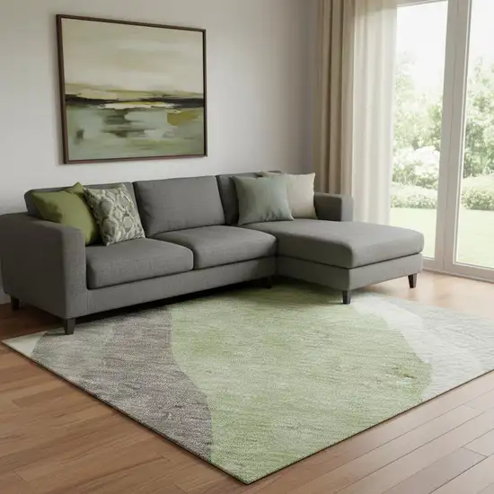 Mint Green Ivory And Silver Abstract Washable Area Rug With UV Protection Photo 2