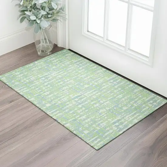 Mint Green Ivory And Sky Blue Abstract Geometric Washable Area Rug With UV Protection Photo 2