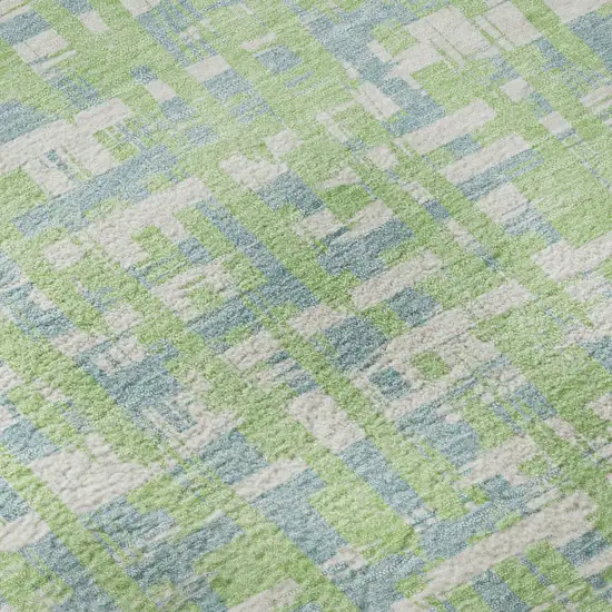 Mint Green Ivory And Sky Blue Abstract Geometric Washable Area Rug With UV Protection Photo 9