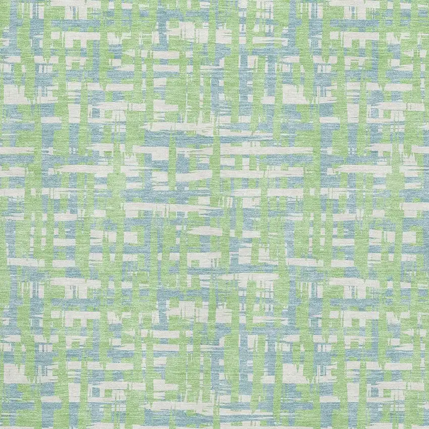 Mint Green Ivory And Sky Blue Abstract Geometric Washable Area Rug With UV Protection Photo 2