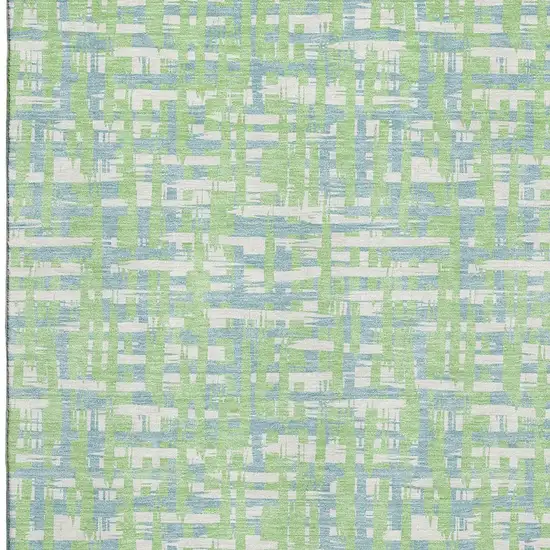 Mint Green Ivory And Sky Blue Abstract Geometric Washable Area Rug With UV Protection Photo 2