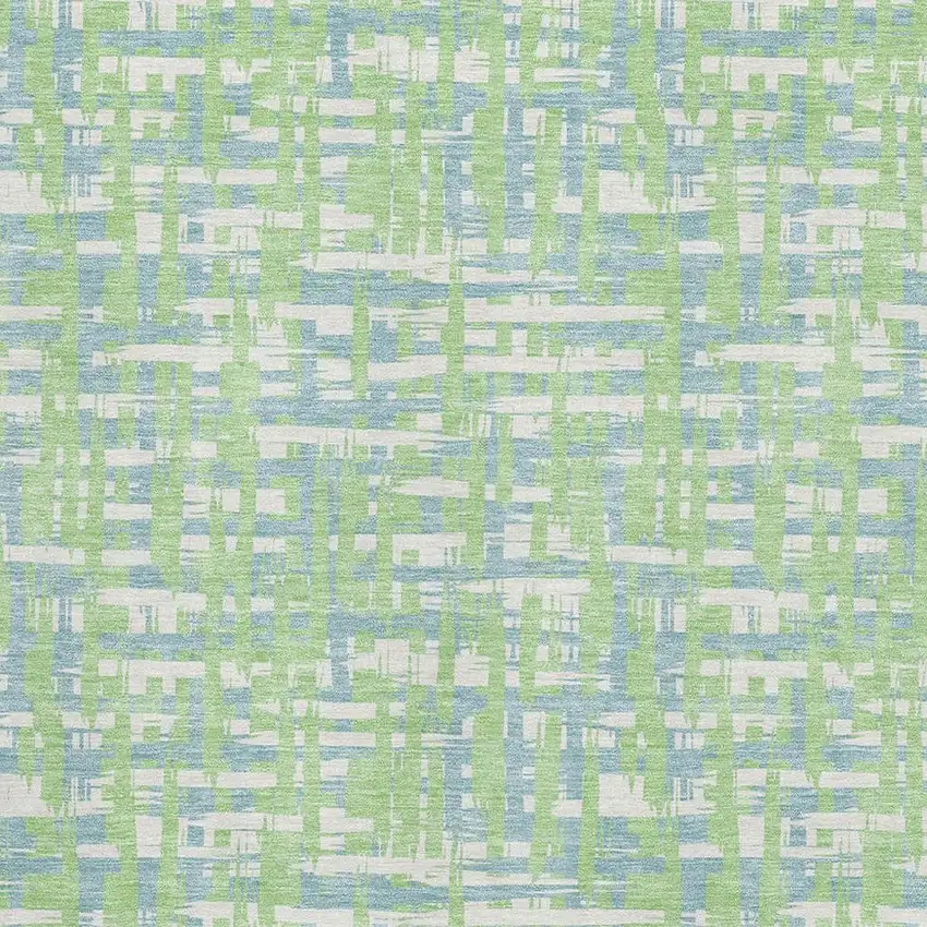 Mint Green Ivory And Sky Blue Abstract Geometric Washable Area Rug With UV Protection Photo 2