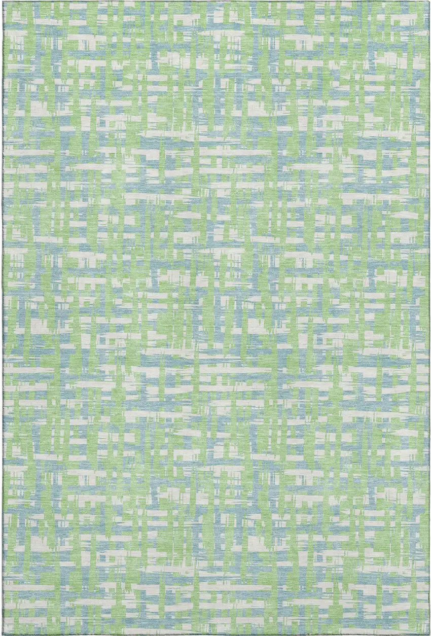 Mint Green Ivory And Sky Blue Abstract Geometric Washable Area Rug With UV Protection Photo 1