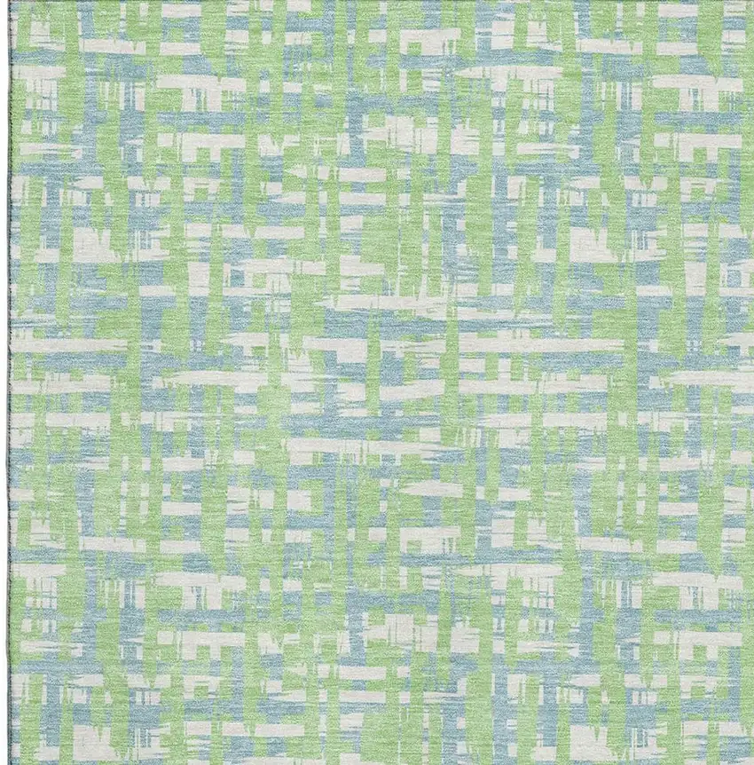 Mint Green Ivory And Sky Blue Abstract Geometric Washable Area Rug With UV Protection Photo 2