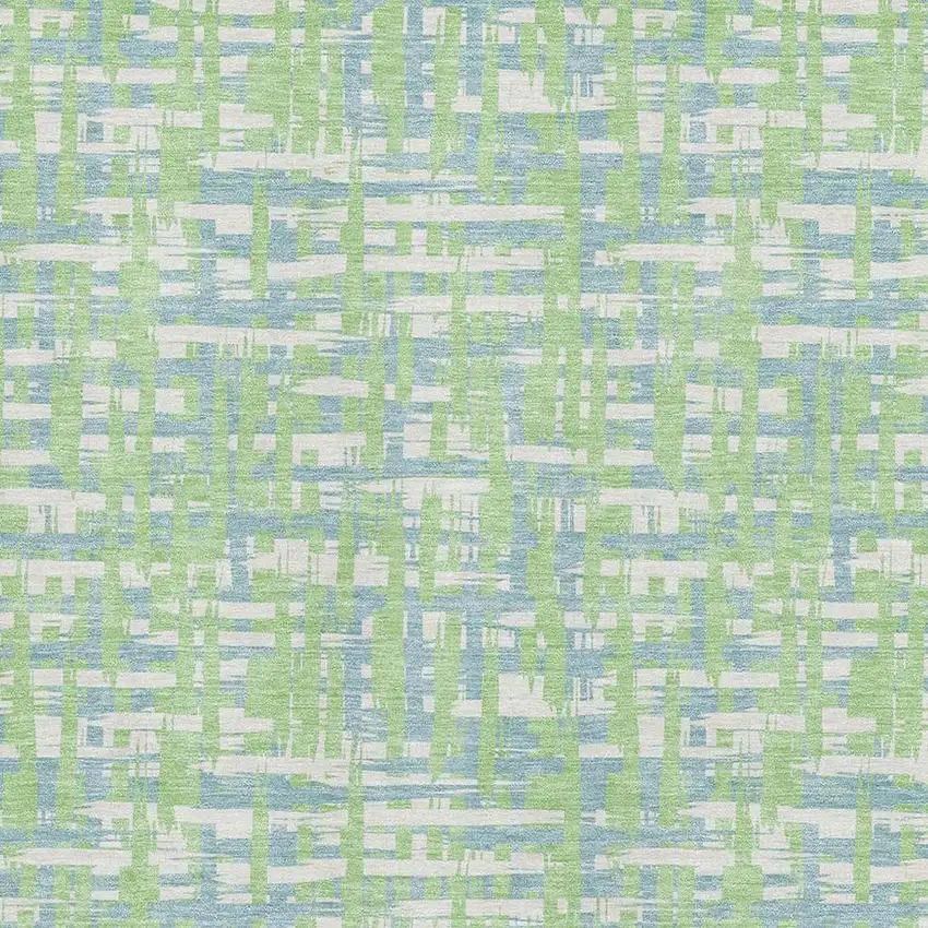 Mint Green Ivory And Sky Blue Abstract Geometric Washable Area Rug With UV Protection Photo 2
