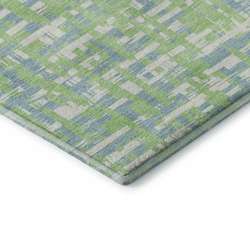 Mint Green Ivory And Sky Blue Abstract Geometric Washable Area Rug With UV Protection Photo 7
