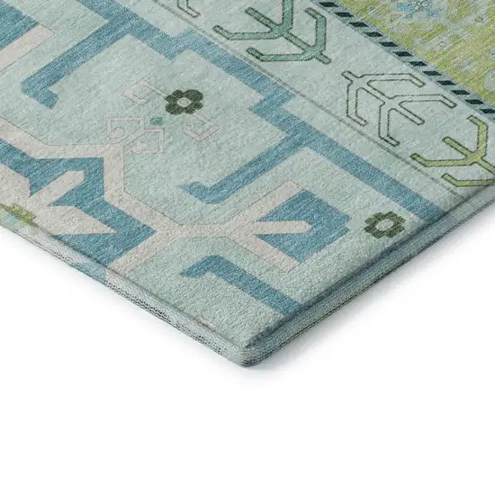 Mint Green Ivory And Teal Southwestern Washable Area Rug With UV Protection Photo 7