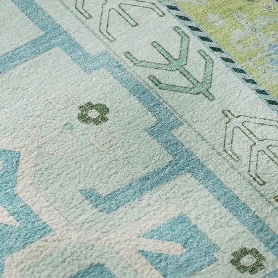Mint Green Ivory And Teal Southwestern Washable Area Rug With UV Protection Photo 9