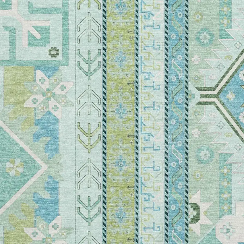 Mint Green Ivory And Teal Southwestern Washable Area Rug With UV Protection Photo 2