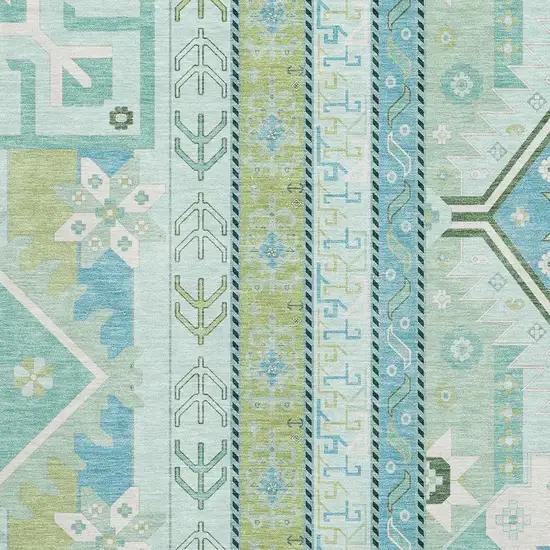 Mint Green Ivory And Teal Southwestern Washable Area Rug With UV Protection Photo 2
