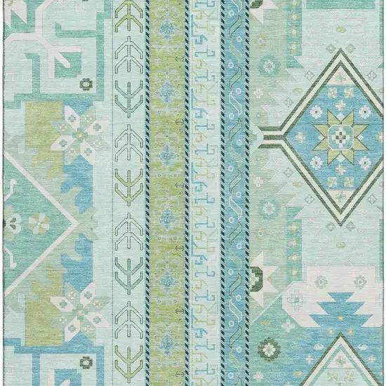 Mint Green Ivory And Teal Southwestern Washable Area Rug With UV Protection Photo 3