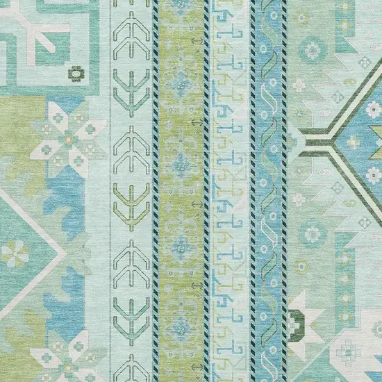 Mint Green Ivory And Teal Southwestern Washable Area Rug With UV Protection Photo 2