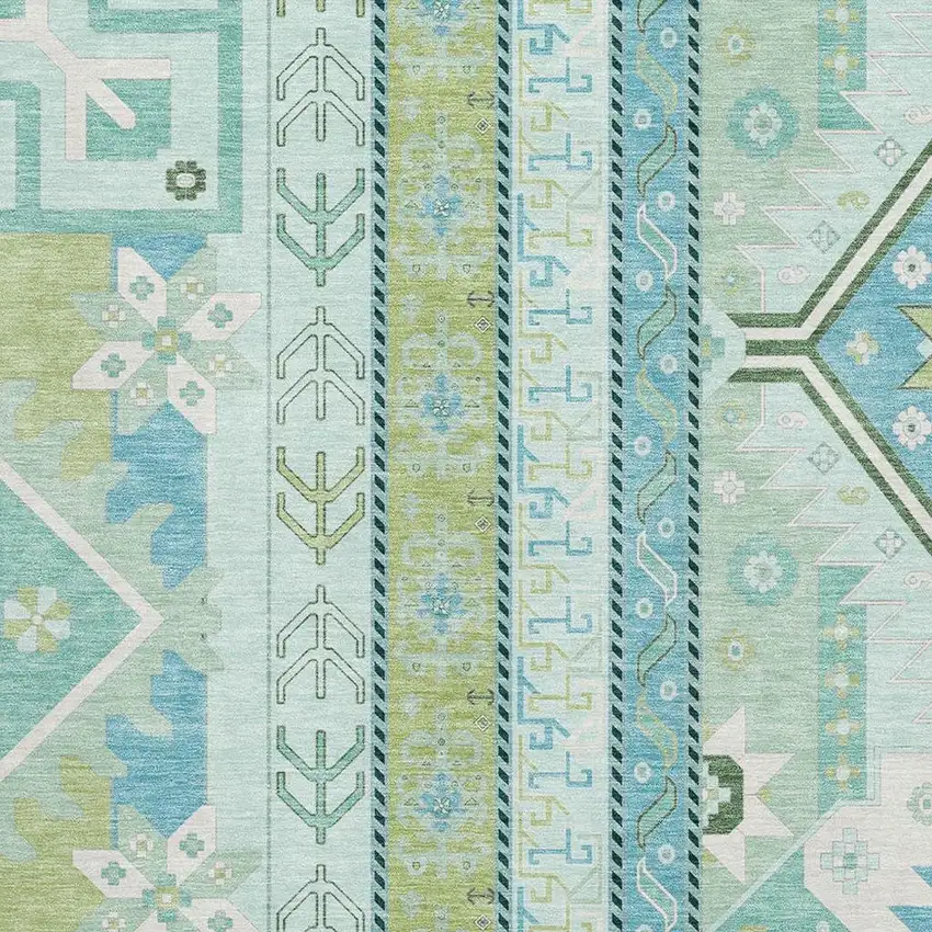 Mint Green Ivory And Teal Southwestern Washable Area Rug With UV Protection Photo 2
