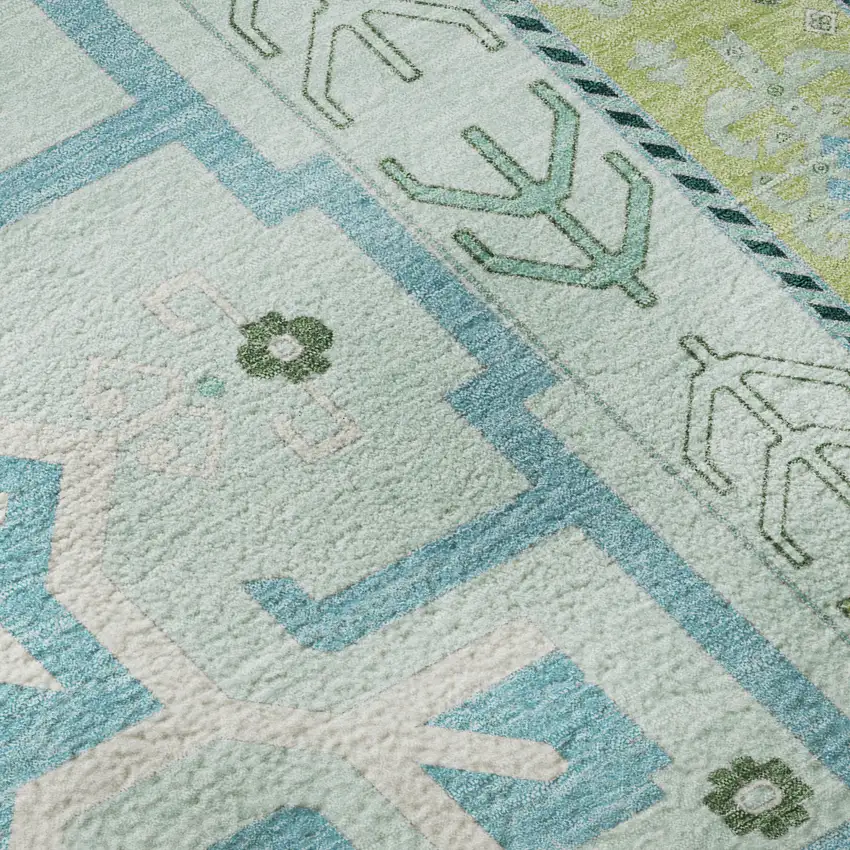 Mint Green Ivory And Teal Southwestern Washable Area Rug With UV Protection Photo 9