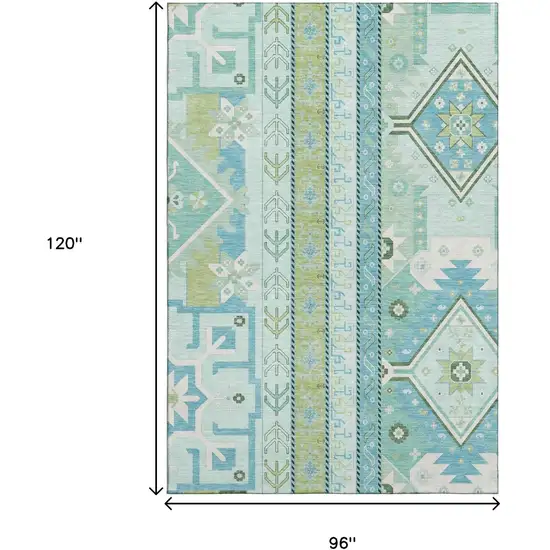 Mint Green Ivory And Teal Southwestern Washable Area Rug With UV Protection Photo 9