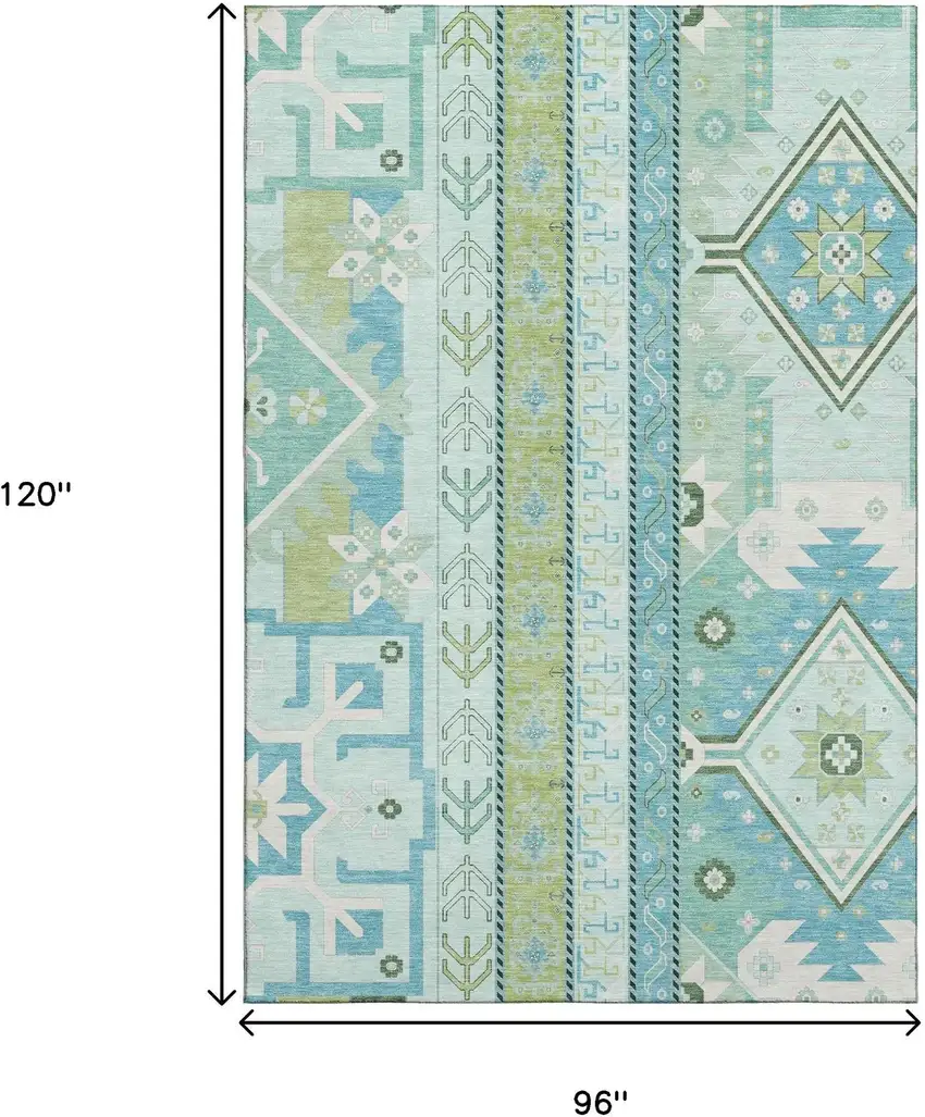 Mint Green Ivory And Teal Southwestern Washable Area Rug With UV Protection Photo 9