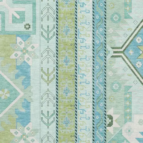 Mint Green Ivory And Teal Southwestern Washable Area Rug With UV Protection Photo 2
