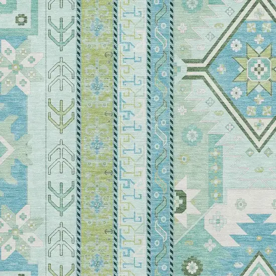Mint Green Ivory And Teal Southwestern Washable Area Rug With UV Protection Photo 2