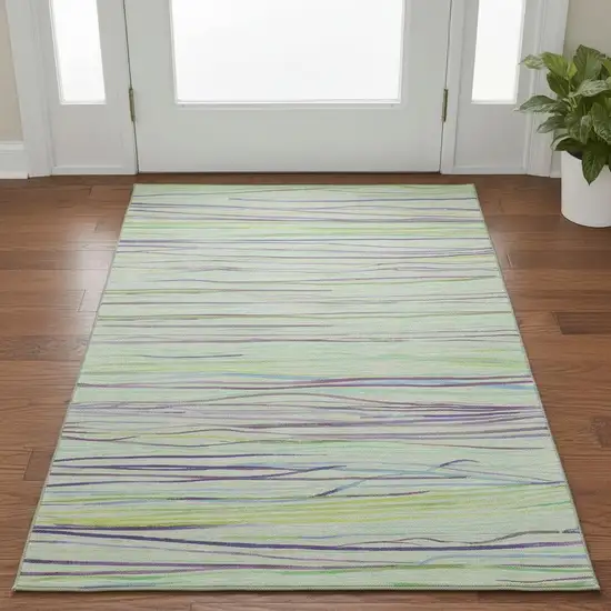 Mint Green Lavender And Lime Green Striped Washable Area Rug With UV Protection Photo 2