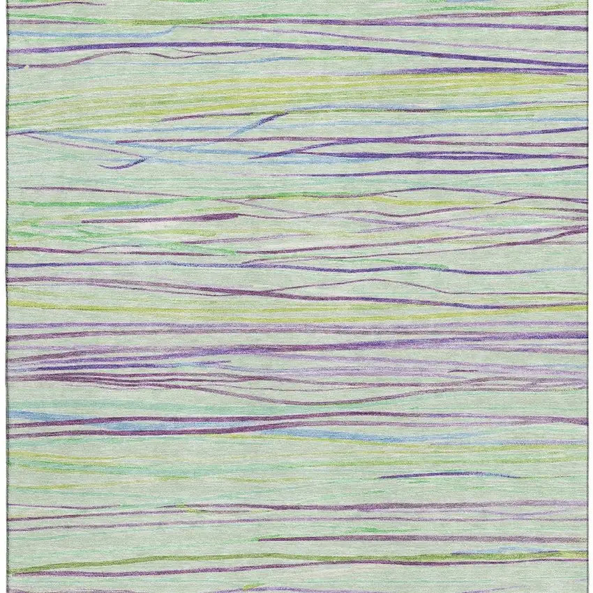Mint Green Lavender And Lime Green Striped Washable Area Rug With UV Protection Photo 3