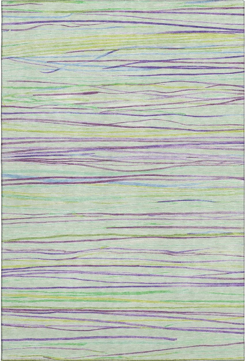 Mint Green Lavender And Lime Green Striped Washable Area Rug With UV Protection Photo 1