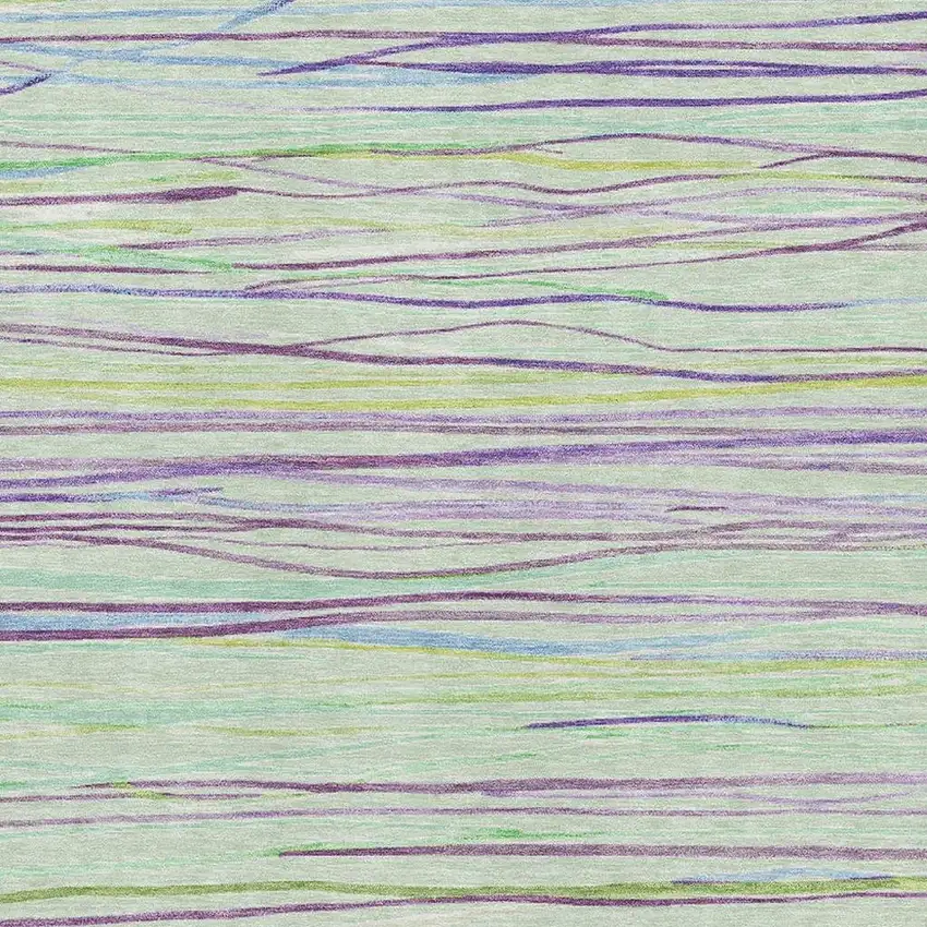 Mint Green Lavender And Lime Green Striped Washable Area Rug With UV Protection Photo 3
