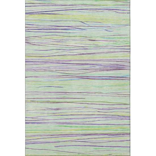 Mint Green Lavender And Lime Green Striped Washable Area Rug With UV Protection Photo 3