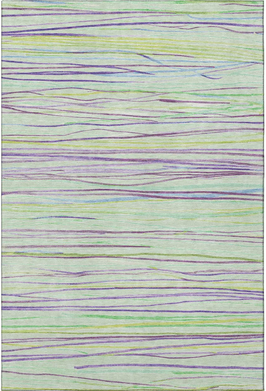 Mint Green Lavender And Lime Green Striped Washable Area Rug With UV Protection Photo 3