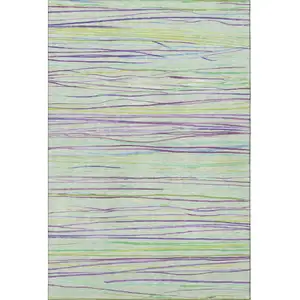 Photo of Mint Green Lavender And Lime Green Striped Washable Area Rug With UV Protection