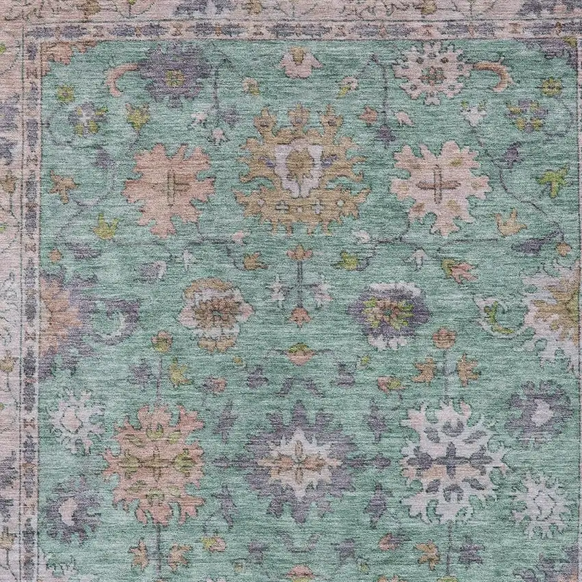 Mint Green Peach And Pale Aqua Floral Washable Indoor Outdoor Area Rug Photo 3