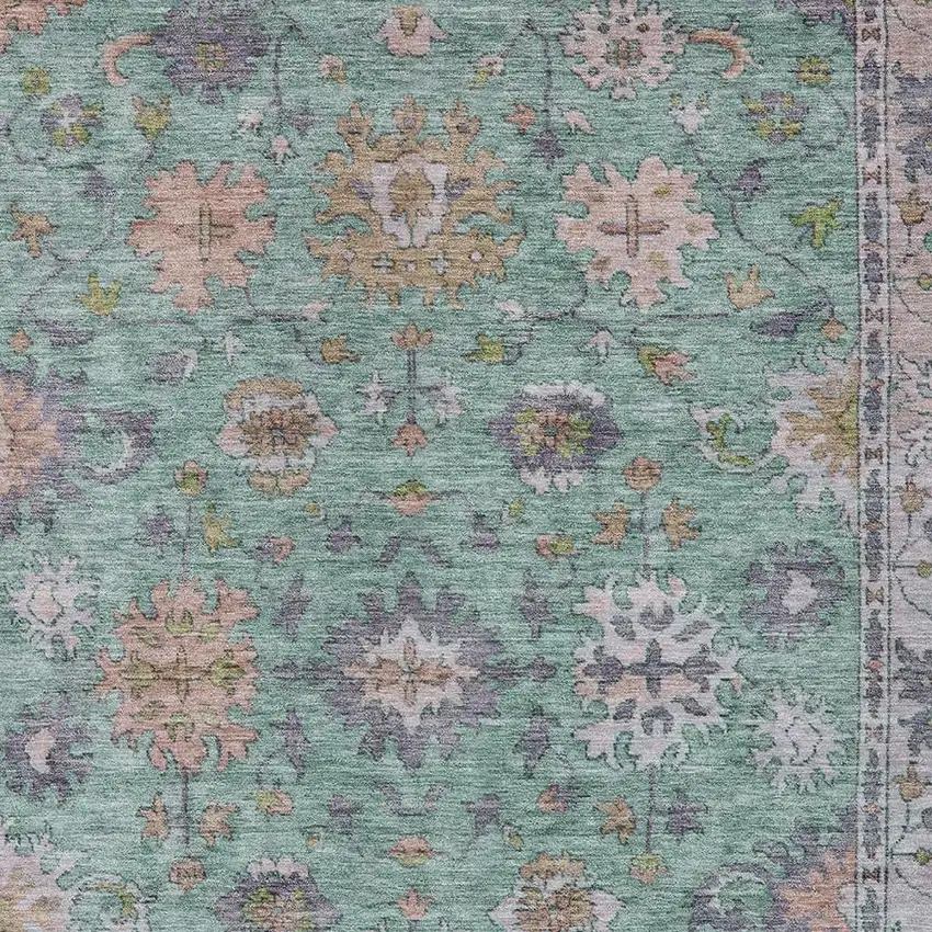 Mint Green Peach And Pale Aqua Floral Washable Indoor Outdoor Area Rug Photo 3