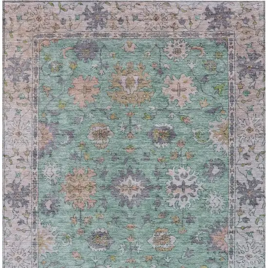 Mint Green Peach And Pale Aqua Floral Washable Indoor Outdoor Area Rug Photo 4