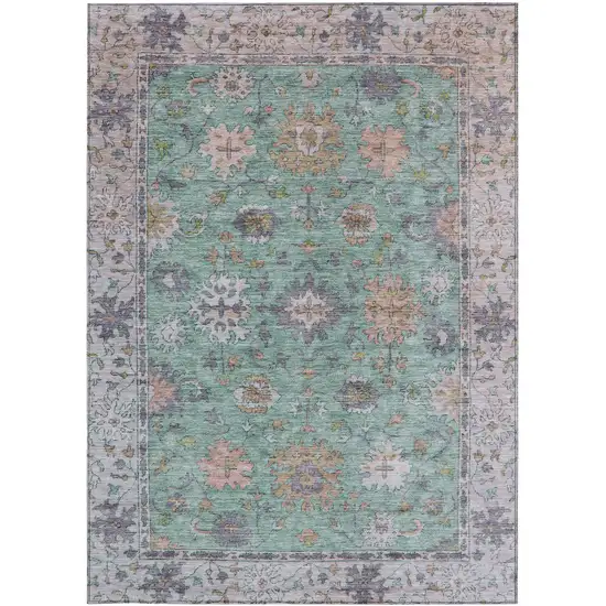 Mint Green Peach And Pale Aqua Floral Washable Indoor Outdoor Area Rug Photo 3