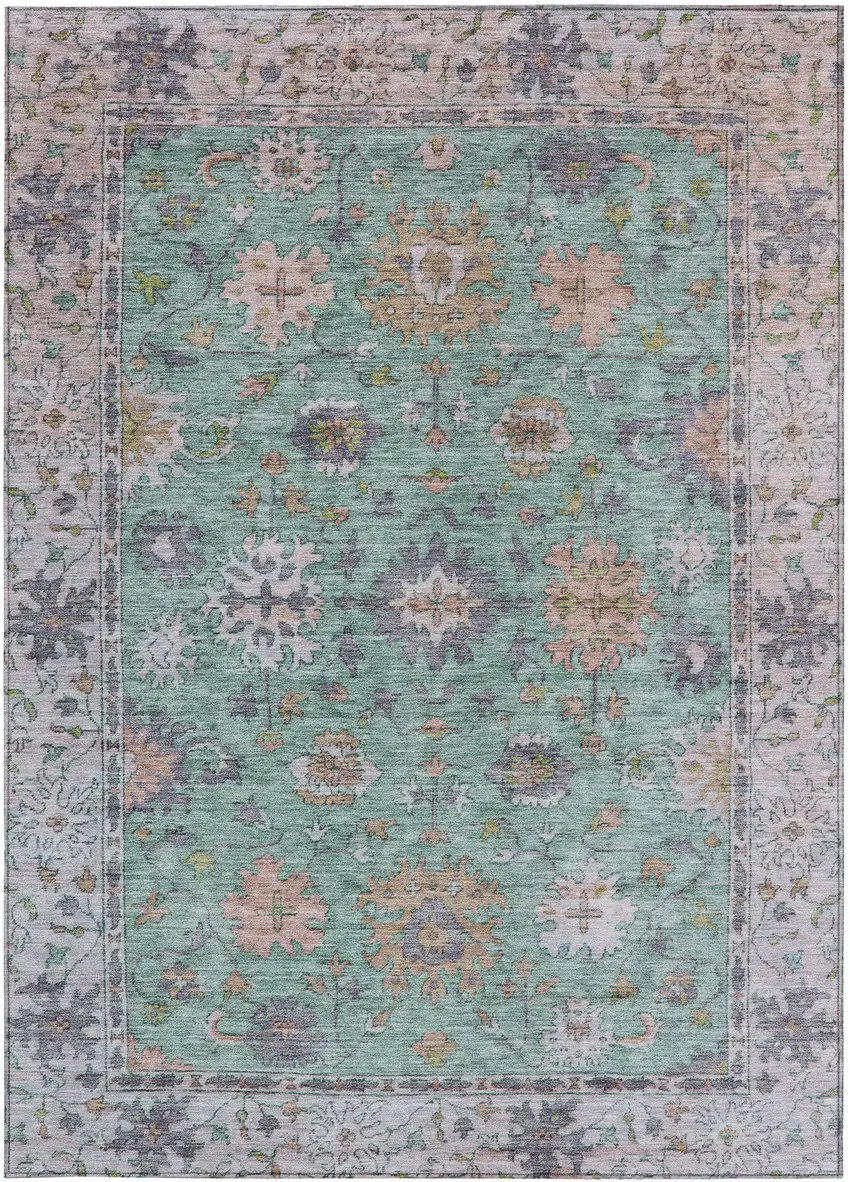 Mint Green Peach And Pale Aqua Floral Washable Indoor Outdoor Area Rug Photo 3