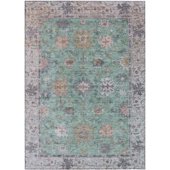 Mint Green Peach And Pale Aqua Floral Washable Indoor Outdoor Area Rug Photo 1