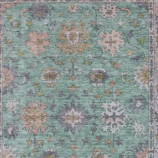 Mint Green Peach And Pale Aqua Floral Washable Indoor Outdoor Area Rug Photo 4