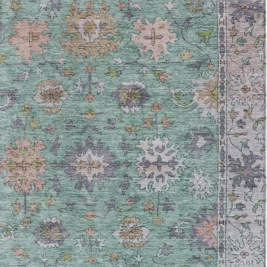 Mint Green Peach And Pale Aqua Floral Washable Indoor Outdoor Area Rug Photo 3